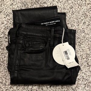 AG Farrah Skinny Ankle. High rise, leather coated. Size 27